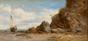 Lot 6163, Auction  118, Webb, James, Segelboot am Strand vor der Küste