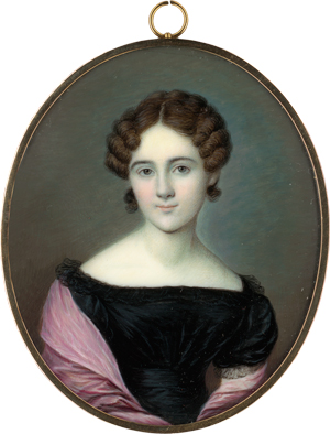 Lot 6541, Auction  118, Ott, Fridolin, Miniatur Portrait einer jungen Frau in schwarzem Kleid mit altrosa Schal