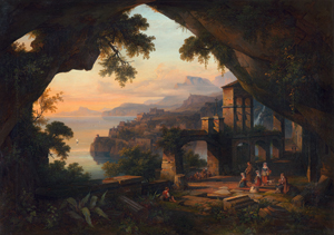 Lot 6052, Auction  119, Catel, Franz Ludwig, Prozession vor einem in einer Grotte gelegenen Kloster bei Atrani in Richtung Amalfi und den Küstenstreifen bis Capo di Conca