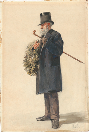 Lot 6728, Auction  119, Skarbina, Franz, Der Geheime Admiralitätsrat Geog Langer mit Zylinder, Gehstock und einem Lorbeerkranz