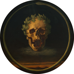 Lot 6007, Auction  120, Flämisch, 17. Jh. Triumphierender Tod: Schädel mit Lorbeerkranz und Uroboros