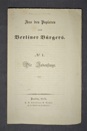 Lot 312, Auction  121, Benda, Daniel Alexander, Aus den Papieren eines Berliner Bürgers. No. 1. Die Judenfrage