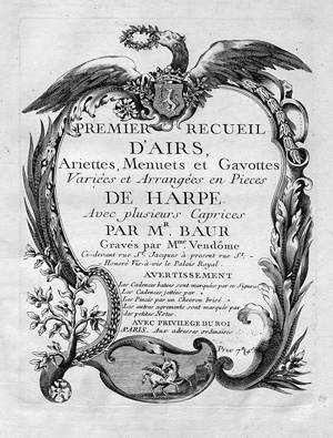 Lot 376, Auction  121, Baur, Jean, Premier recueil d'airs, ariettes, menuets 