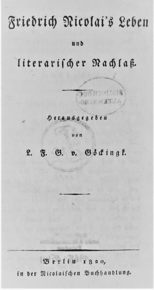 Lot 2061, Auction  121, Goeckingk, L. F. G. v., Friedrich Nicolai's Leben und literarischer Nachlaß