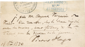 Lot 2383, Auction  121, Hugo, Victor, 2 Anweisungen für Spenden