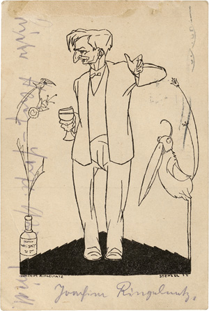 Lot 2413, Auction  121, Ringelnatz, Joachim, Signierte Karte mit Karikatur