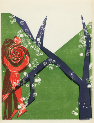 Lot 3192, Auction  121, Grieshaber, HAP, "Baumblüte" Große WieseFarbholzschnitt in Rot, Indigo und Grün auf Werkdruckpapier