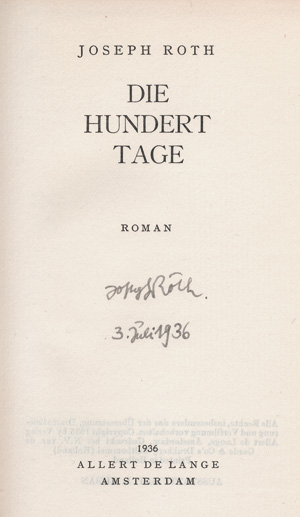 Lot 3430, Auction  121, Roth, Joseph, Die hundert Tage