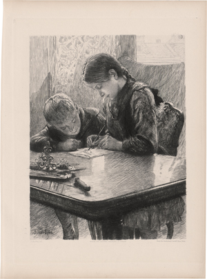 Lot 5372, Auction  121, Skarbina, Franz, Zwei Kinder am Schreibtisch beim Zeichnen