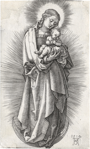 Lot 5477, Auction  121, Dürer, Albrecht, Jungfrau mit Haarband und Strahlenkranz auf der Mondsichel