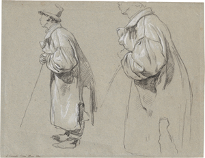 Lot 6798, Auction  121, Linnell, John, Studienblatt mit zwei Entwürfen für einen Schäfer, der sich auf einen Stab stützt