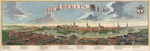Lot 219, Auction  122, Probst, Johann Friedrich und Werner, Friedrich Bernhard, "Berlin". Zweiteilige kolorierte Berlin. Panoramaansicht Berlins nach Friedrich Bernhard Werner in Kupferstich