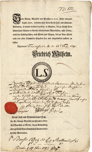 Lot 2388, Auction  122, Langhans, Carl Gotthardt, Zoll-Passierschein + Beilagen