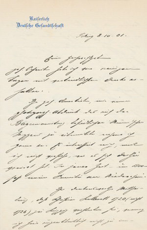 Lot 2410, Auction  122, Mumm von Schwarzenstein, Alfons Freiherr, Brief 1901 aus Peking