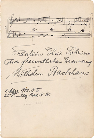 Lot 2454, Auction  122, Backhaus, Wilhelm, Musikal. Albumblatt + Brief