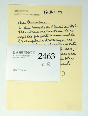 Lot 2463, Auction  122, Cortot, Alfred, Brief + Beigabe