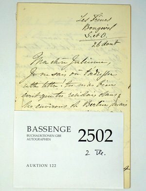 Lot 2502, Auction  122, Viardot-Garcia, Pauline, Brief an eine Freundin