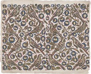 Lot 5379, Auction  122, Kattunpapier, Westdeutsch, um 1770: Große Papageien mit Früchten 