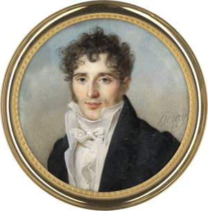 Lot 6546, Auction  122, Henry, Miniatur Portrait eines jungen Mannes mit braunem Lockenhaar, in Schwarz.