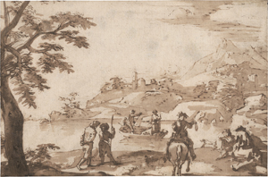 Lot 6632, Auction  122, Allegrini, Francesco, Südliche Küstenlandschaft, im Vordergrund ein Reiter