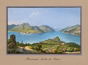 Lot 121, Auction  123, Panorame de luc de Como, Kolorierte, teils gouachierte Lithographie