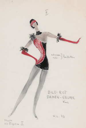 Lot 515, Auction  123, Leder, Wolf, Korallen. 2 Original-Kostümentwürfe. Aquarell über Graphit, signiert