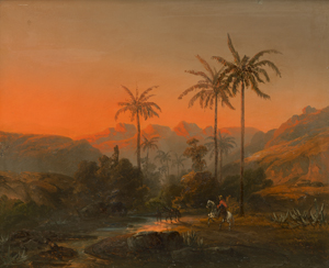 Lot 6121, Auction  123, Püttner, Josef Carl Berthold, Südamerikanische Landschaft mit Reitern an einem Fluss