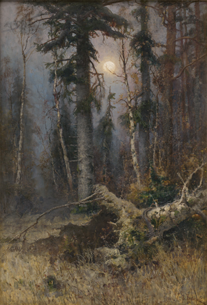 Lot 6127, Auction  123, Klever, Julius Sergius von, Spätherbstliche Waldlandschaft bei Vollmond