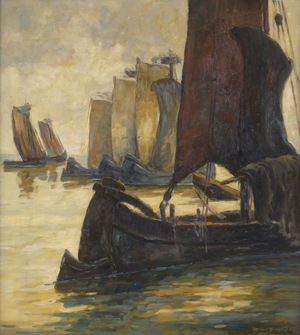 Lot 6158, Auction  123, Knauf, Carl, Kurenkähne im Sonnenuntergang bei Nidden auf der Kurischen Nehrung.