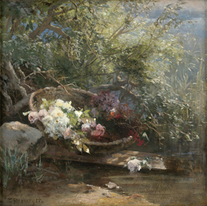 Lot 6170, Auction  123, Stromeyer, Helene, Blumenstillleben in einem Korb im Schilf