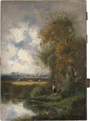 Lot 6173, Auction  123, Dupré, Jules, Sommerliche Flusslandschaft mit Fischern