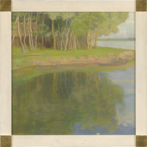 Lot 6370, Auction  123, Lechter, Melchior, Sommerliches Seeufer mit kleinem Hain