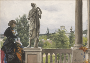 Lot 6717, Auction  123, Werner, Anton von, Die Ehefrau des Künstlers auf der Veranda der Sommerresidenz in Berlin-Wannsee