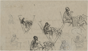 Lot 7063, Auction  123, Liebermann, Max, Entwürfe zum Buchstaben V mit Darstellung Adolph Goldschmidts