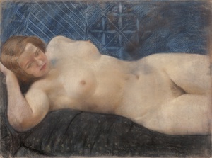 Lot 8108, Auction  123, Jaeckel, Willy, Liegender weiblicher Akt auf blauem Tuch