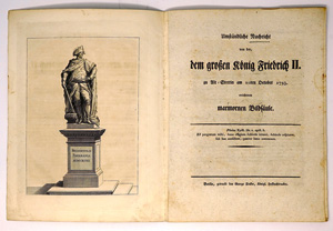 Lot 256, Auction  125, Umständliche Nachricht, von der, dem großen König Friedrich II. zu Alt-Stettin am 10ten October 1793. errichteten marmornen Bildsäule. Berlin, G. Decker, 1793. - Einziger Druck