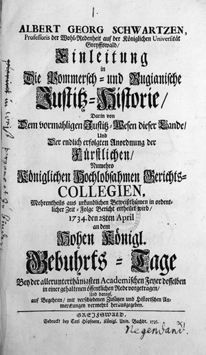 Lot 462, Auction  125, Balthasar, Augustin von, Historische Nachricht. Greifswald, J. Löffler, 1733-1740. - Frühe Auflage