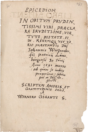 Lot 1040, Auction  125, Epicecion, Totenpoem Lüneburg. Lateinische Handschrift auf Papier
