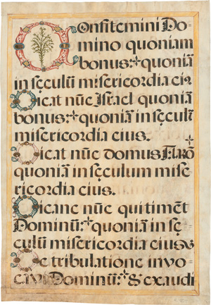 Lot 1050, Auction  125, Missale italico, 2 Einzelblätter aus einer liturgischen Choralhandschrift in lateinischer Sprache. Oberitalien um 1640. Zwei dekorative Blätter mit Zierbuchstaben