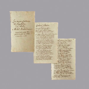 Lot 1076, Auction  125, Nostradamus, Michel de, Les vrayes centuries et prophéties de maistre Michel Nostradamus imprimées pour la première foix 