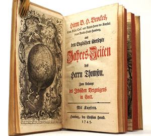 Lot 1516, Auction  125, Brockes, Barthold Heinrich, Aus dem Englischen übersetzte Jahres-Zeiten des Herrn Thomson. Hamburg, C. Herold, 1745. - Erste Ausgabe