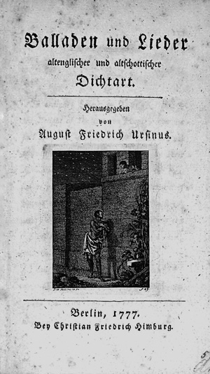 Lot 1545, Auction  125, Eschenburg, Johann Joachim, Balladen und Lieder altenglischer und altschottischer Dichtart. Berlin, C. F. Himburg, 1777. - Erste Ausgabe
