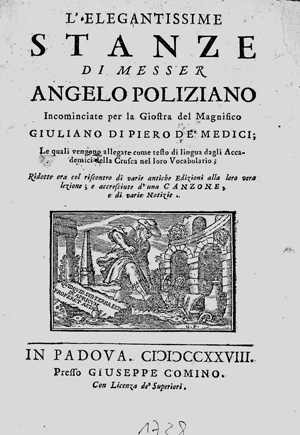 Lot 1683, Auction  125, Poliziano, Angelo, L'elegantissime stanze. Padua, Comino, 1728