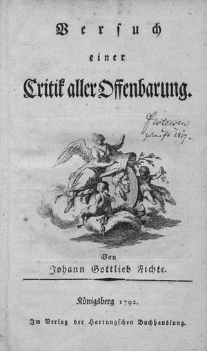 Lot 1769, Auction  125, Fichte, Johann Gottlieb, Versuch einer Critik aller Offenbarung. Königsberg, Hartung, 1792. - Erste Ausgabe von Fichtes erster Veröffentlichung, hier in einem Exemplar "aus der Hand des Herrn Verfassers"