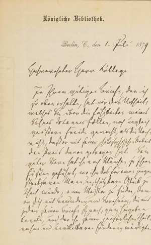 Lot 2066, Auction  125, Lepsius, Karl Richard, Brief an einen Münchener Kollegen. 1879