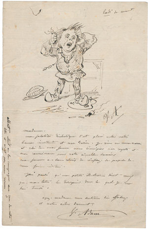 Lot 2121, Auction  125, Adam, Victor, Brief mit Federzeichnung. Um 1860