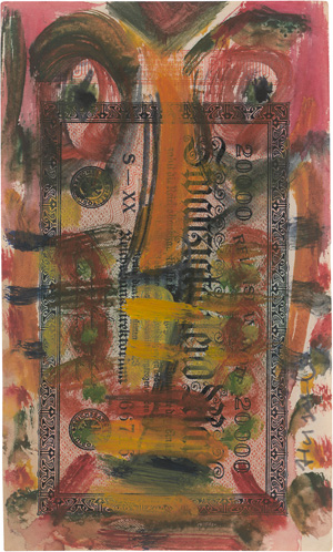 Lot 3167, Auction  125, Hussel, Horst, Zwei Köpfe en face. Gouache auf Inflationsgeldscheinen von 1923. Um 2008. - Signiert.