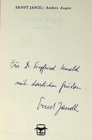 Lot 3173, Auction  125, Jandl, Ernst, Andere Augen. Wien, Bergland, 1956. - Widmungsexemplar