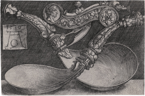 Lot 5003, Auction  125, Aldegrever, Heinrich, Entwurf für zwei Löffel und eine Hundepfeife