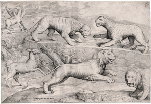 Lot 5098, Auction  125, Franco, Giovanni Battista, Löwen, ein Leopard, eine Ziege und ein Greif 